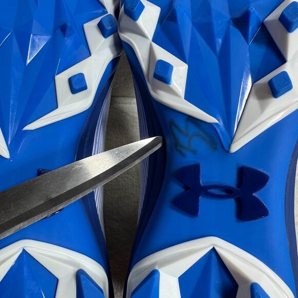 Under Armour NEW Football Cleats Mens 12 HAMMER 2 MC WHITE Blue Lace Up Logo - Picture 9 of 11
